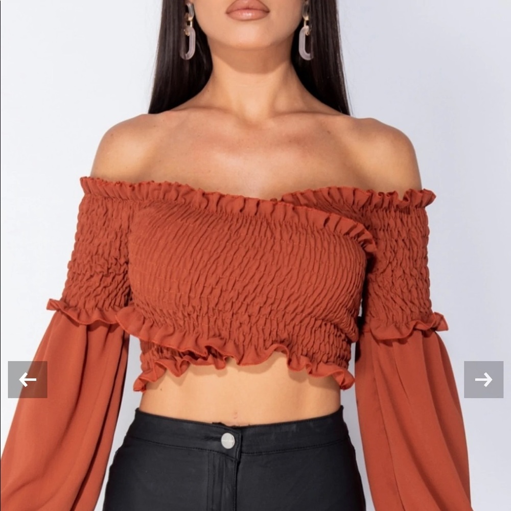 Rust Shirring Crop
